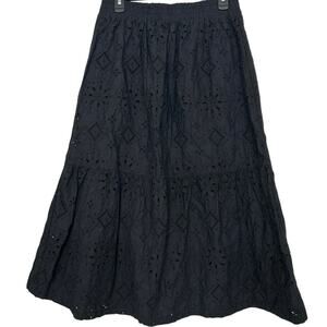 GAP Black Cotton Eyelet  Embroidered Tiered Midi Skirt M Tall Boho Cottage